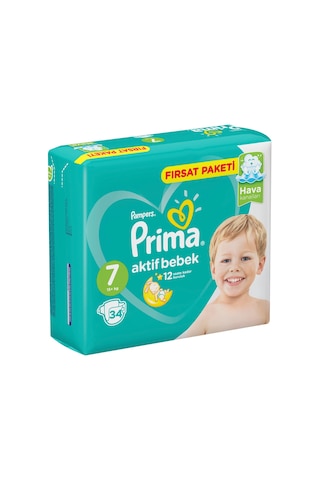 Prima Pampers Aktif Bebek Fırsat Paketi XX Large Bebek Bezi 15+ KG 7 Beden 5 x 34 Adet 5'li