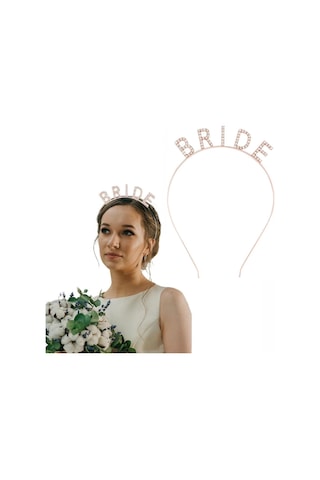 Mey İthalat Rose Gold Renk Bekarlığa Veda Kristal Taş Bride Tacı İthal 16x10 Cm Altın - Gül