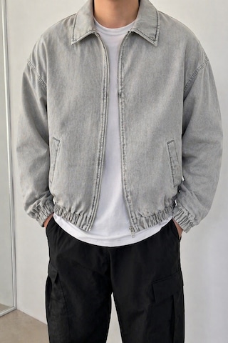 Tarz Cool Erkek Oversize Bomber Ceket Fermuarlı Basic Günlük Şık Mont Gri