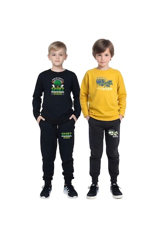 2li Erkek Çocuk Baskılı Sıfır Yaka Mevslimlik Alt-üst Takım Siyah - Sarı