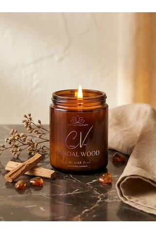Sandal Ağacı Kokulu Mum- Aromaterapi Mum 100cc- %100 Doğal Soya Wax Mum Amber