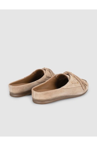 Kadın Süet Deri Bağcıklı Mule Loafer Bej