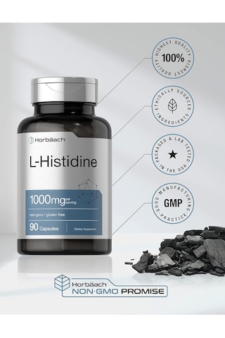 Horbaach L-histidine 1000mg 90 Capsules Non-gmo And Gluten Fr...