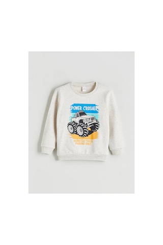 LC Waikiki Bisiklet Yaka Erkek Çocuk Sweatshirt Off Whıte Melang