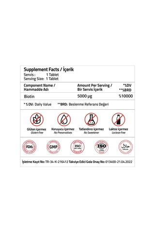 Biotin 5000 Mcg 60 Tablets