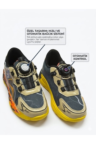 Mcdark Çocuk Otomatik Bağcıklı Figürlü Sneaker Ayakkabı-siyah Sarı