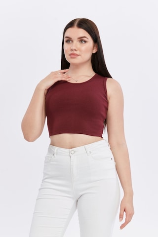 Bella Dossi Rahat Kaşkorse Kolsuz Sıfır Yaka Kadın Crop Top Bordo