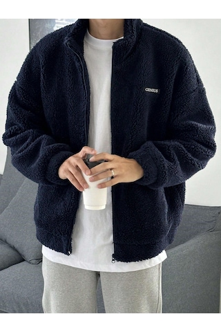 Genius Store Oversize Peluş Tam Fermuarlı Sweatshirt Peluş İçi Polarlı Sherpa Kumaş Sweatshirt Kahverengi