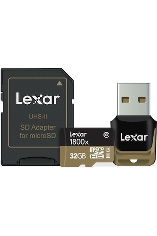 Lexar Professional 1800x 32 GB MicroSDHC Class 10 UHS-II Hafıza Kartı + Adaptör + USB 3.0 Kart Okuyucu
