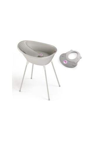Okbaby Bebek Banyo Seti Bella Dijital Termometreli Çift Yönlü Küvet + Küvet Taşıyıcı + Hippo Duş Şapkası A.gri