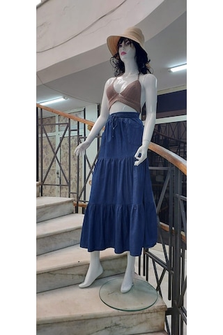 Eren Style Cepli Enzim Kumaş Volanlı Kot Etek-3848-2433-9546 Kot Mavisi Mavi