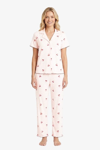 Cottonhill Krem Kiraz Desenli Pointel Gömlek Yaka Kadın Pijama Takımı