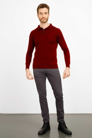 Desen Triko Erkek Basic Polo Yaka İnce Triko Kazak 02421601 Bordo Bordo