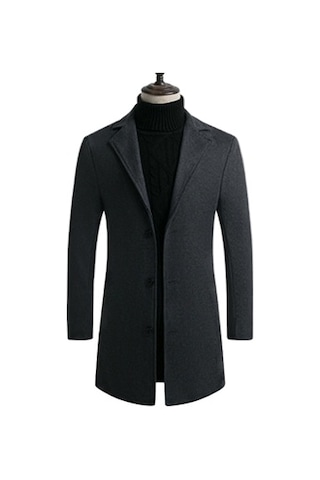 Erkekler İçin Orta Boy Yün Palto Siyah