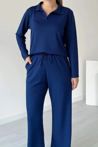 Balenbi Kadın Modal Kumaş Polo Yaka Uzun Kollu Takım 1126 Lacivert