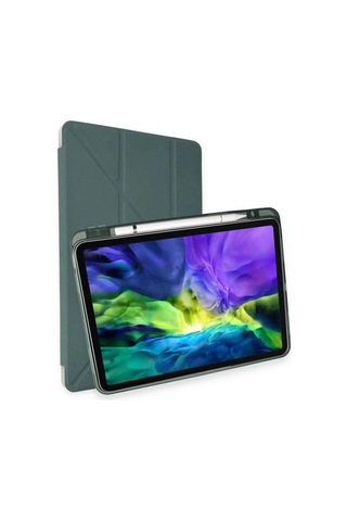 Apple iPad Uyumlu Air 4 10.9 Kılıf Kalemlikli Mars Tablet Kılıfı - Koyu Yeşil
