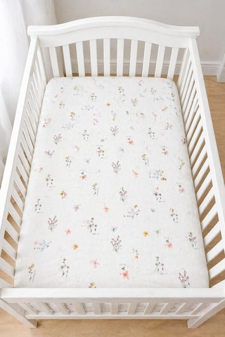 Pamuklu Penye 70x140 Lastikli Bebek Çarşafı Lastikli Beşik Çarşafı Bebek Çarşafı Çiçekli