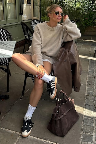 Bej Bisiklet Yaka Oversize Triko Kazak Mg1972 Bej