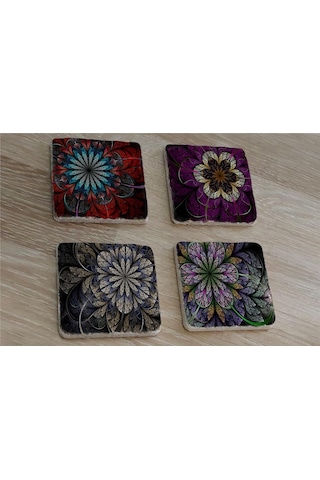 Geometrik Desenler Doğal Taş Bardak Altlığı 4'lü Set - Natural Stone Coasters-174263 Çok Renkli