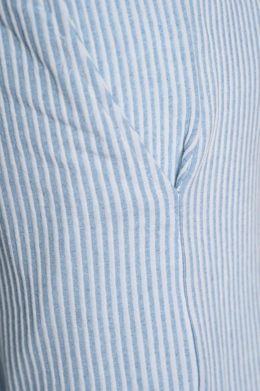 Çizgili Düz Paça Beli Lastikli Pantolon - Mavi Mavi