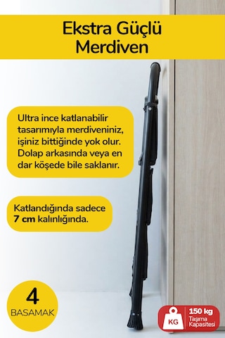 İronika 4 Basamaklı Katlanır Metal Merdiven Sağlam Gövde Dekoratif Geniş Basamaklı Ev & İş Merdiveni