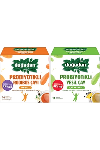 Doğadan Probiyotikli Vanilyalı Rooibos Çayı + Probiyotikli Açai Ananaslı Yeşil Çay Süzen Poşet 2 x 14'lü