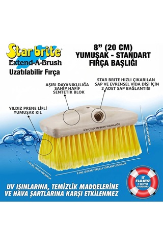 Starbrite - Yumuşak Güverte Ve Cam Fırçası Sarı 20 Cm : Cam Ve Pleksiglas İçin %100 Çizilmez Güvence, Batmayan Hafif Tasarım