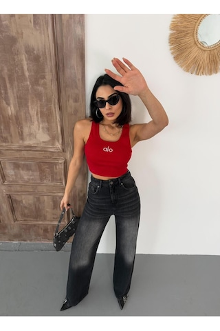 Kadın Wide-leg Yüksek Bel Geniş Paça Kot Pantolon Koyu Füme Siyah+koyu Füme