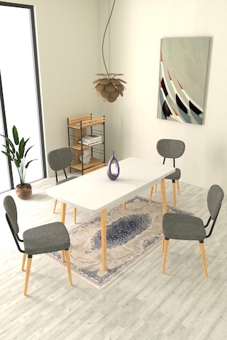 Vilinze Deniz Sandalye Avanos Ahşap Mdf Açılır Mutfak Masası Takımı - 70x120+30 Cm Gri