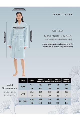 Athena Kimono Kadın Bornozu- Mavi %100 Pamuk Mavi