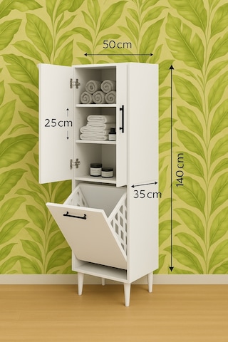 Orkide 2 Kapaklı Kirli Çamaşır Sepeti Dolabı 60x150 Beyaz