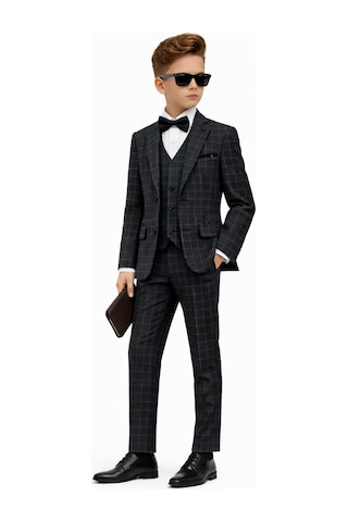 Ahengim Erkek Çocuk Slim Fit Dokulu Çizgili Klasik Takım Elbise Ak197-198 Siyah