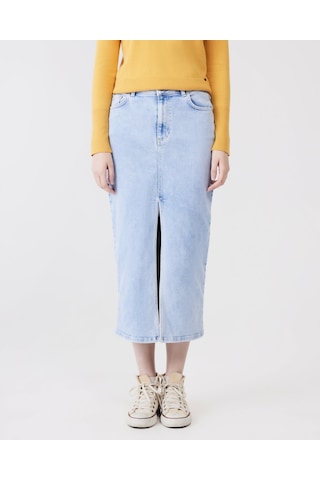 Irene Yırtmaçlı Açık Mavi Jean Etek Açık Mavi