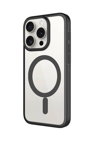 Apple iPhone 15 Pro Uyumlu Wireless Şarj Özellikli Sert Pc Zore Mat Riksos Magsafe Kılıf-gri Gri