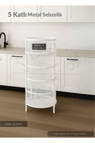 5 Katlı Sebzelik Açılır Metal Patates Soğan Sepeti Paslanmaz Meyvelik Organizer Sepet Beyaz Beyaz