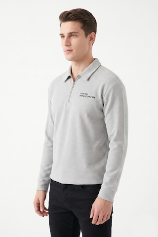 Opınıon Erkek Spor Polo Yaka Petek Dokulu Sweatshırt Bgl-st05442 A.gri