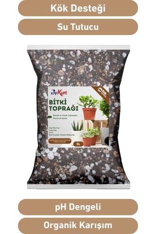 Bykurt 5l Premium Çiçek Toprağı Vitaminli, Böcek Yapmayan Özel Karışım İç Mekan Toprağı 5 Litre