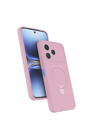 Rba Aksesuar Tecno Spark 40 Kılıf M-safe Şarj Özellikli Standlı Zore Samara Kapak - Pembe