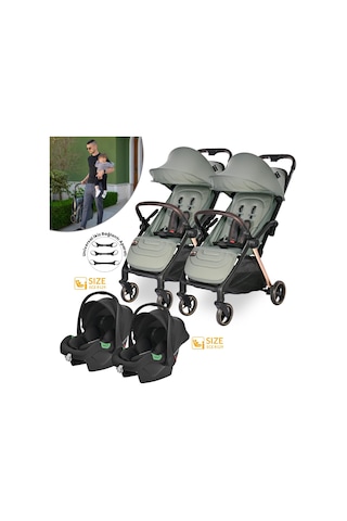 Lorelli Loret Otomatik Katlanan Kabin Boy İkiz & Travel Set Bebek Arabası - Green