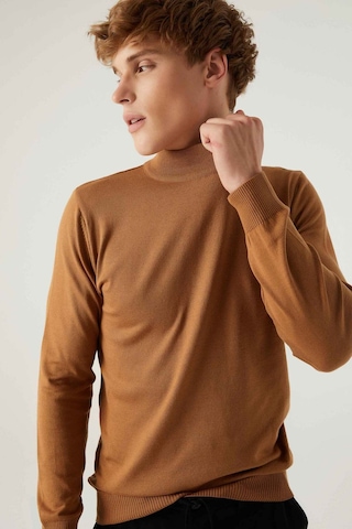 D's Damat Regular Fit Camel Pamuk Karışımlı Yarım Balıkçı Triko Kazak Camel