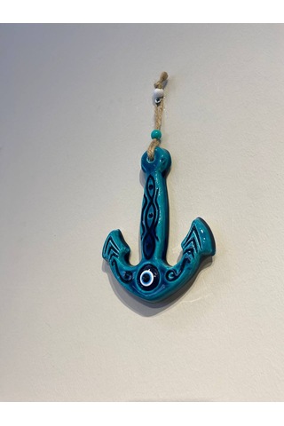 El Yapımı Nazar Boncuğu, Duvar Dekorasyon Ürünü, Seramik, El İşçiliği, Turkuaz Renkte Çapa Desenli -