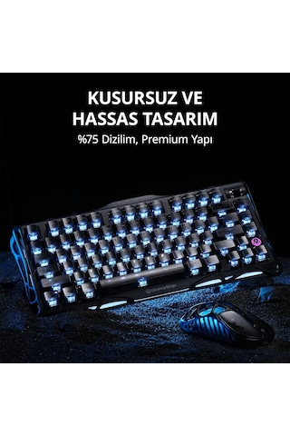 Gravastar Mercury K1 Rgb Kablosuz Mekanik Gaming Klavye, İngilizce Q, Stealth Black