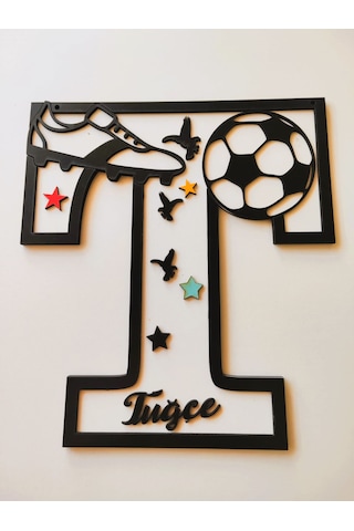 Çoçuk Odası Kapı & Duvar Süsü Kişiye Özel T Harfi Beyaz - Siyah
