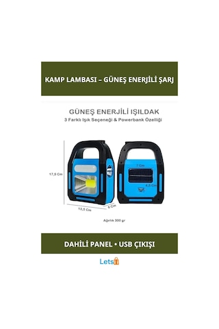 Güneş Enerjili İşıldak Ve Powerbank Özellikli Kamp Lambası Çok Renkli