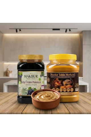 Bozkır Tahin Merkezi Yerli Ata Tohumu Altın Susam Tahini net 935 G + Köy Üzüm Pekmezi 950 G