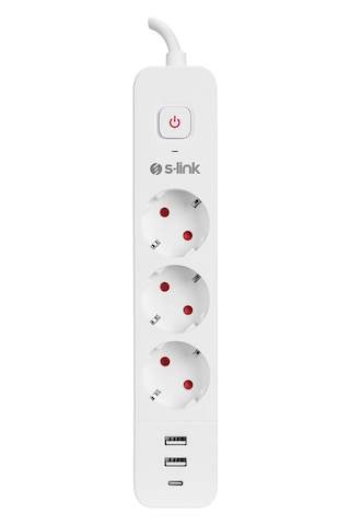 S-Link SPG03TC 1.5mt Akım Korumalı 3'lü Grup Priz 2 Usb +1 Type C Girişli
