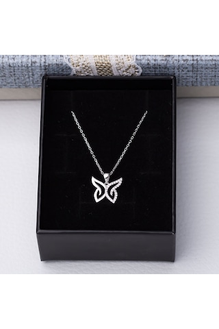 Kelebek Zirkon Taşlı Model-2 925 Ayar Gümüş Kadın Kolye Gümüş