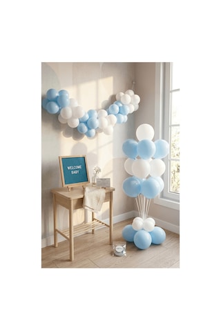 Hastane Odası Süsleme Hoş Geldin Bebek İlk Gün Deluxe Set Erkek Mavi Keçe Yazı Panosu Standlı Pompa Balon Zincirli 7 Li Balon Standlı Çocuk