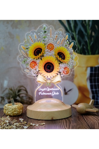 Ayçiçeği Buketi Led Lamba, Günebakan Çiçek Buketi Doğum Günü Hediyesi Kadına, Anneye Ve Öğretmene Hediye Masa Lambası