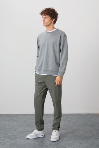 Tommy Life Gri Melanj Pamuk Yumuşak Dokulu Standart Fit Basic Erkek Sweatshirt - 88363 GRİ MELANJ